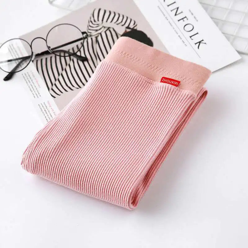 Ribbed High Waist Leggings for Women in Warm Grey