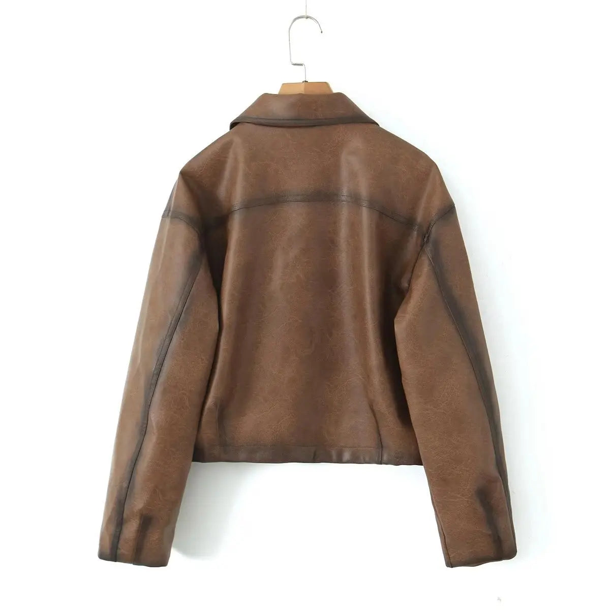 American Retro Gradient Brown PU Leather Jacket