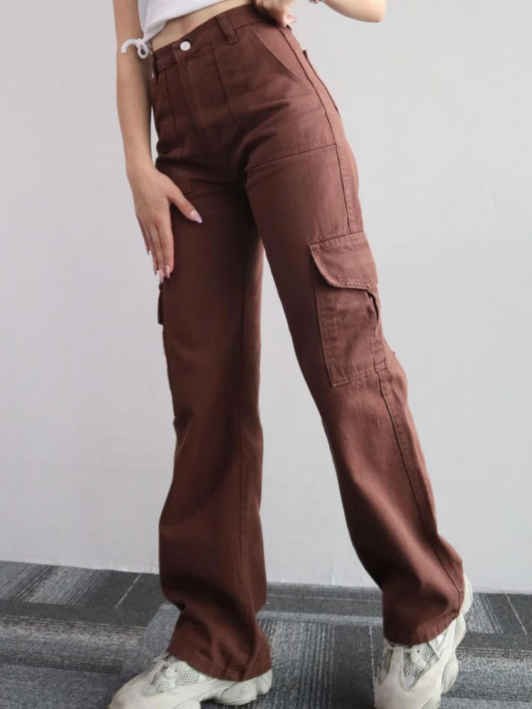 Cassies Kurations Women's Wide Leg Cargo Pants in Beige