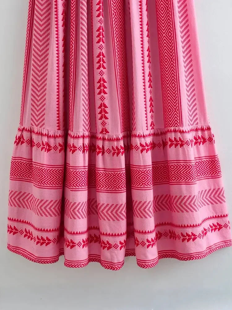 TRAFSHE Bohemian Floral Knit Midi Dress in Deep Rose