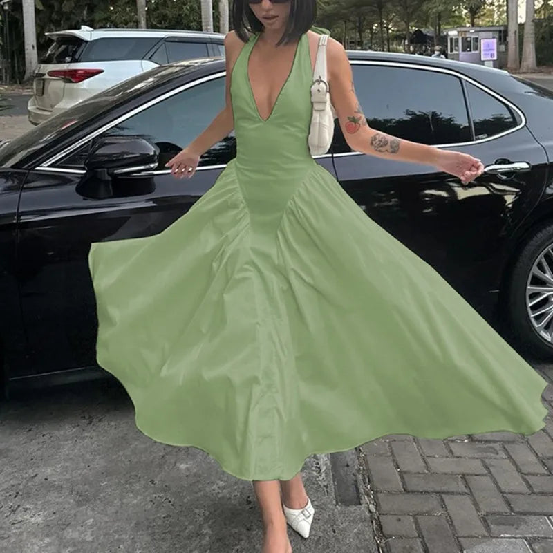 Talenza Backless Halter Maxi Dress in Denim Blue