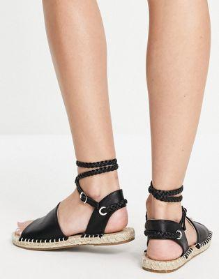 Black Jelly Rope Tie Espadrille Sandals