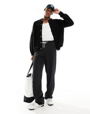 Black Fisherman Rib Knit Button-Through Polo Shirt