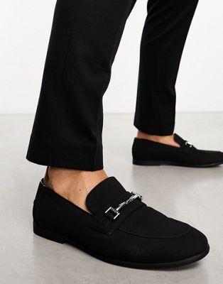 Black Faux Suede Snaffle Loafers