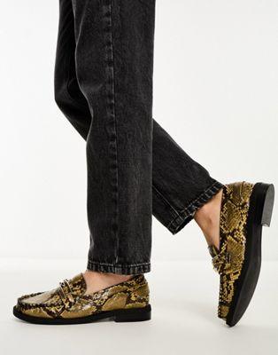 Melodic Snake Print Slim Loafers in Black