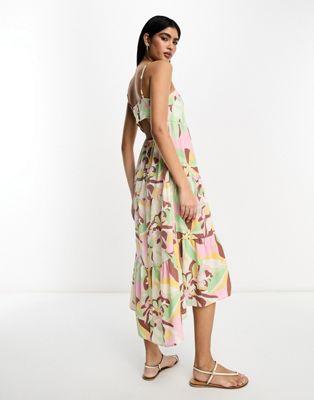Brown Floral Maxi Dress with Open Back