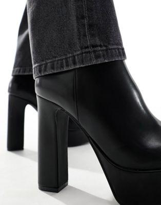 Black Faux Leather Platform Heeled Boots