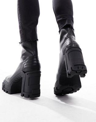 Black Faux Leather Platform Chelsea Boots