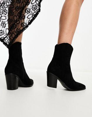 Black Faux-Suede Western Boots