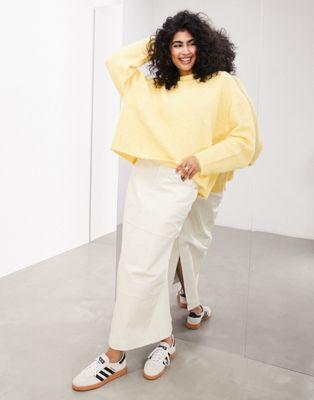 Oversized Crew Neck Knit Sweater in Buttermilk Yellow