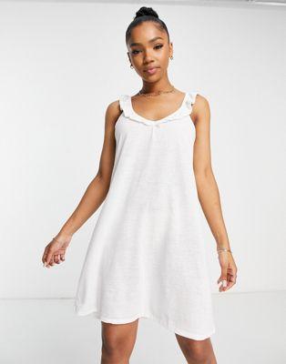 JDY Ruffle Trim Mini Swing Dress in White