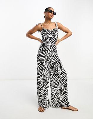 Miss Selfridge Zebra Print Strappy Wide Leg Jumpsuit