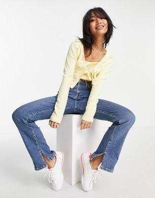 Missguided Petite Yellow Floral Ribbed Cardigan & Cami Set