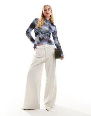 Asymmetric Mesh Top in Blurred Inky Print