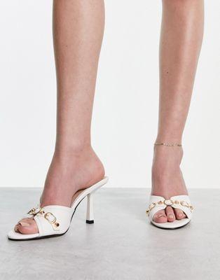 Raid Gloria Heeled Mules in Matte White