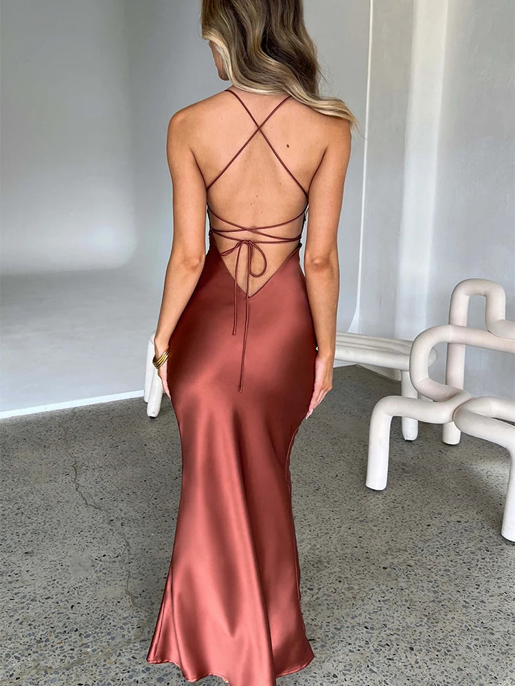 Articat Satin Mermaid Dress with Lace-Up Back