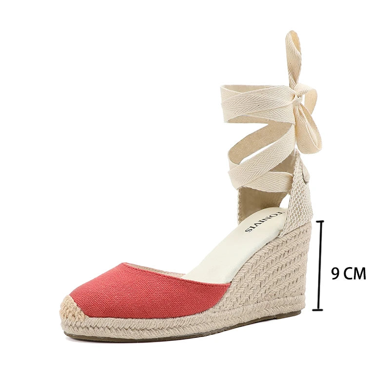 Cassies Kurations Red Ankle Strap Espadrille Wedge Sandals
