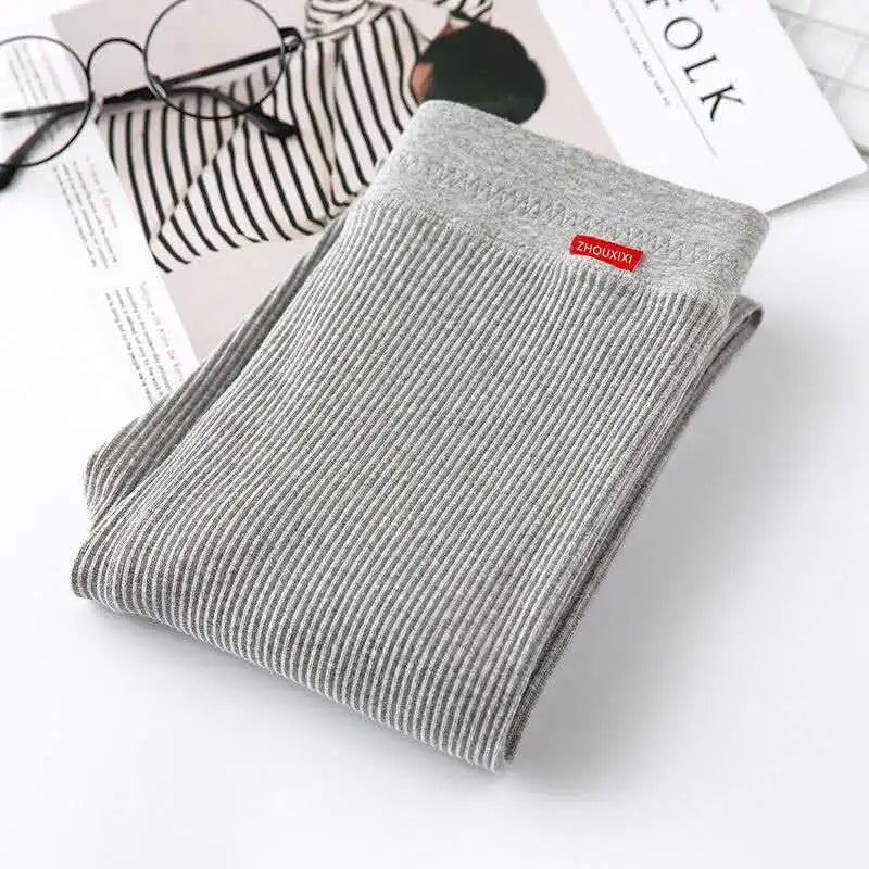Ribbed High Waist Leggings for Women in Warm Grey