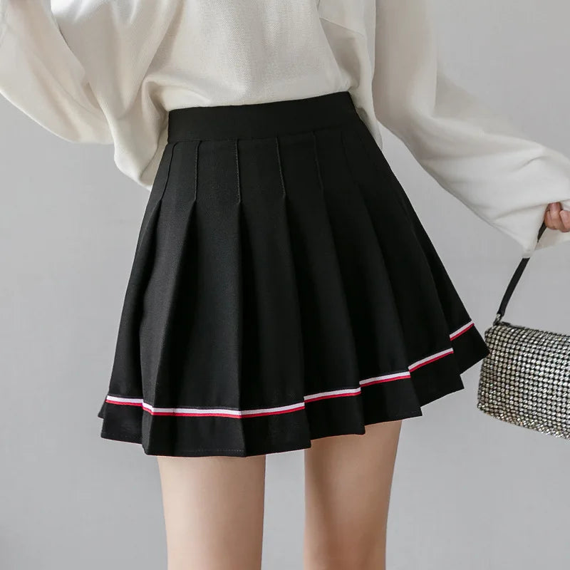 Black High Waist Pleated Mini Skirt