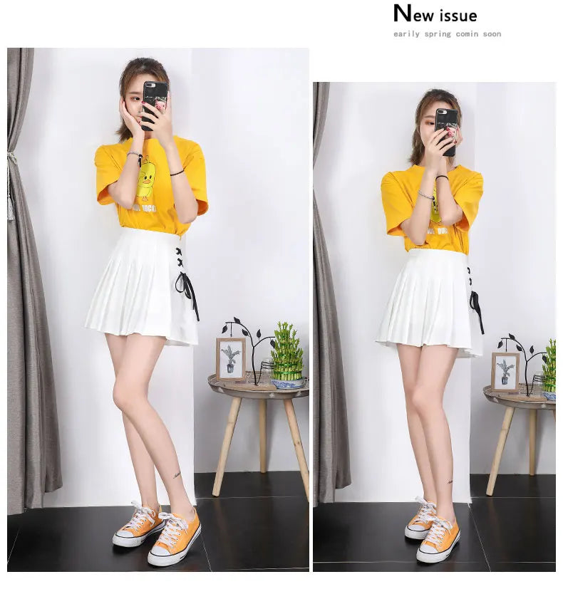 Black High Waist Pleated Mini Skirt