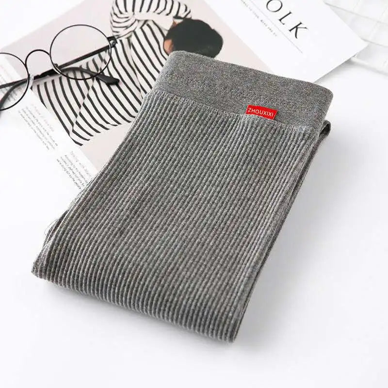 Ribbed High Waist Leggings for Women in Warm Grey