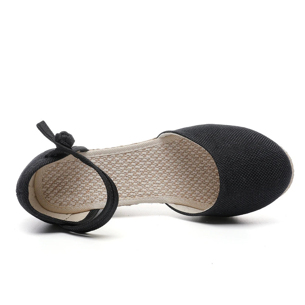 Veowalk Linen Wedge Sandals in Mushroom