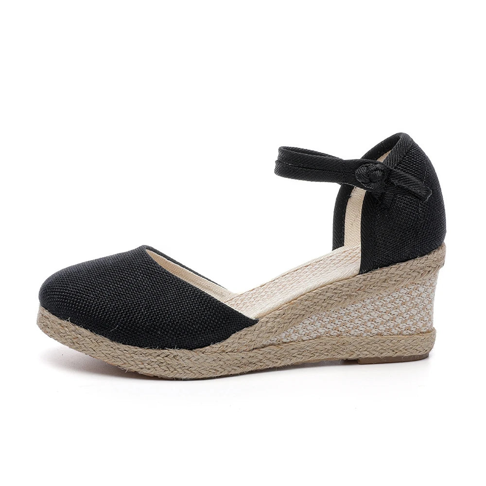 Veowalk Linen Wedge Sandals in Mushroom
