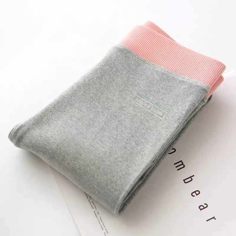 Ribbed High Waist Leggings for Women in Warm Grey