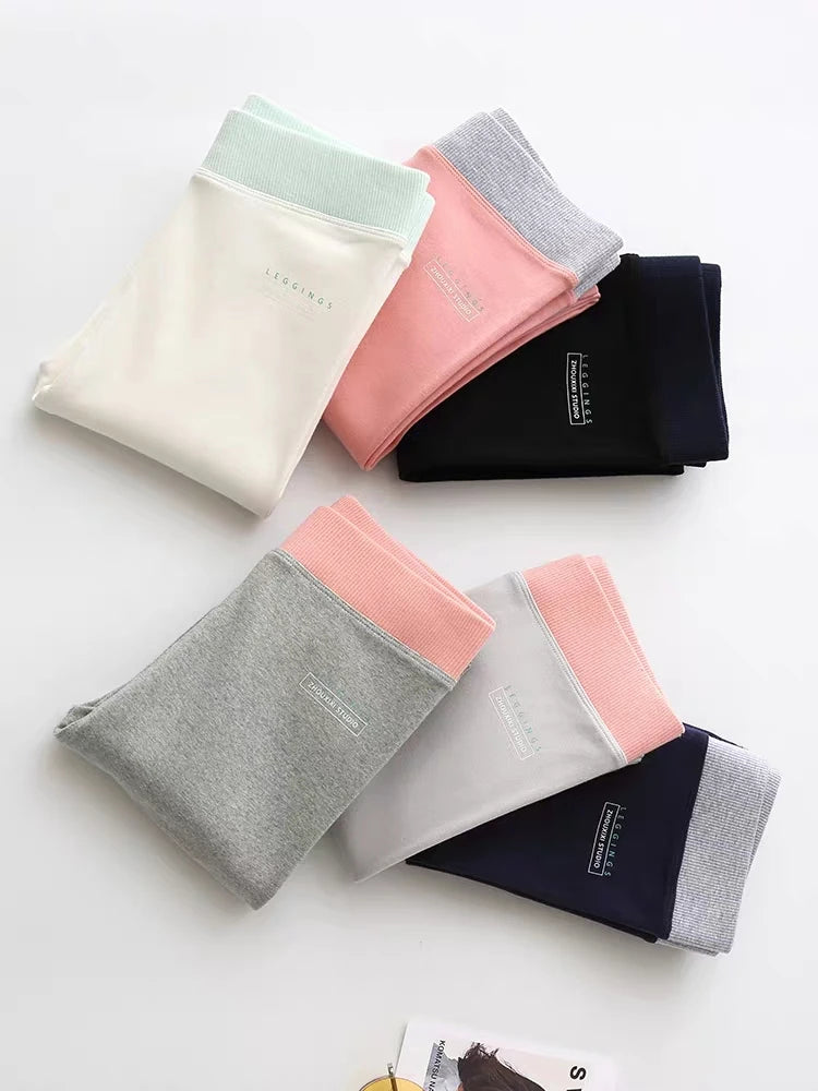 Ribbed High Waist Leggings for Women in Warm Grey