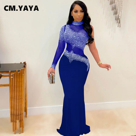 CM.YAYA Women's Rhinestone Mermaid Maxi Dress
