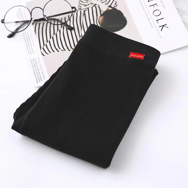 Ribbed High Waist Leggings for Women in Warm Grey