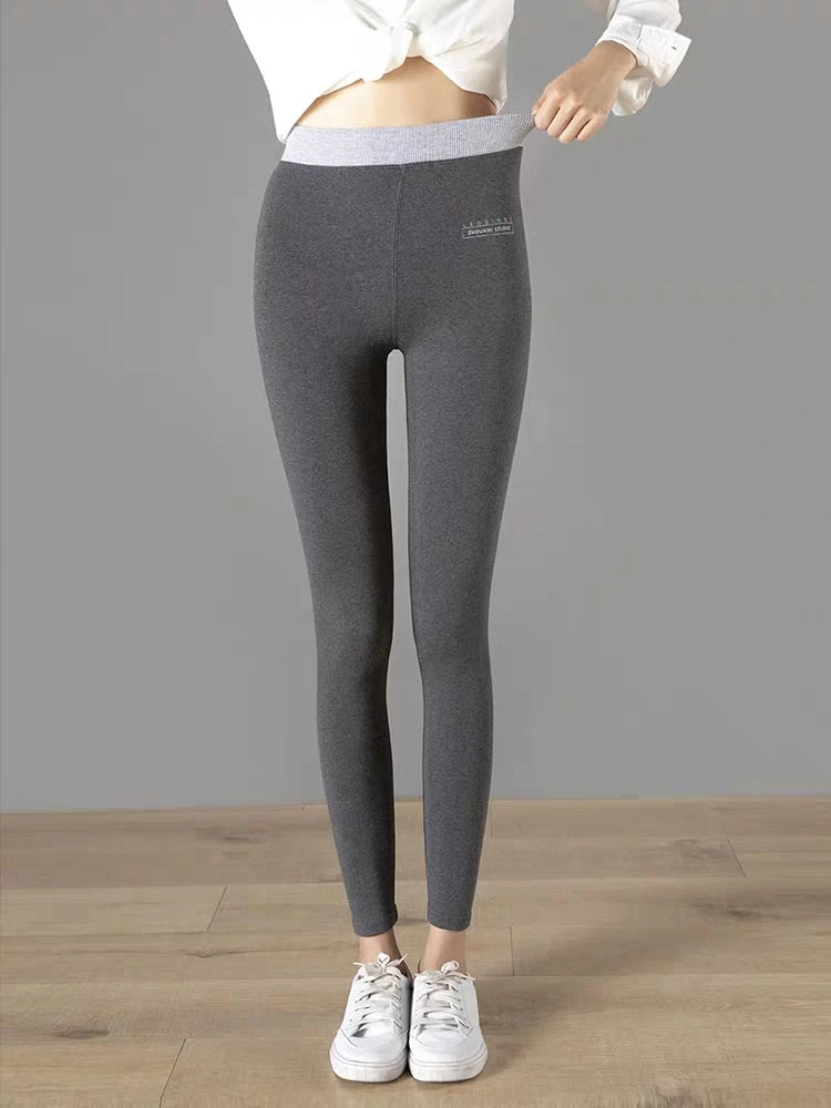 Ribbed High Waist Leggings for Women in Warm Grey
