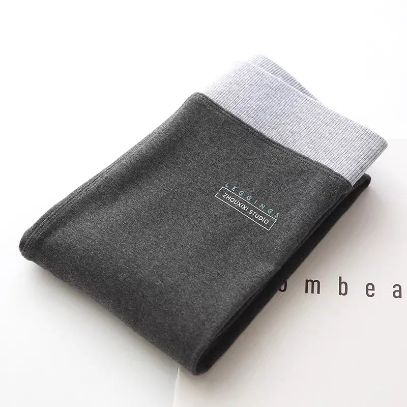 Ribbed High Waist Leggings for Women in Warm Grey