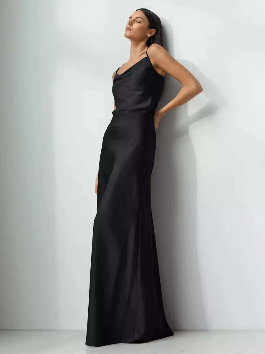 Tossy Satin High Waist Maxi Skirt in Purplish Grey