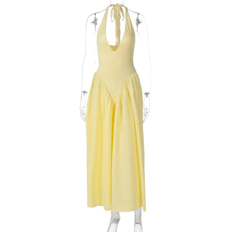 Talenza Backless Halter Maxi Dress in Denim Blue