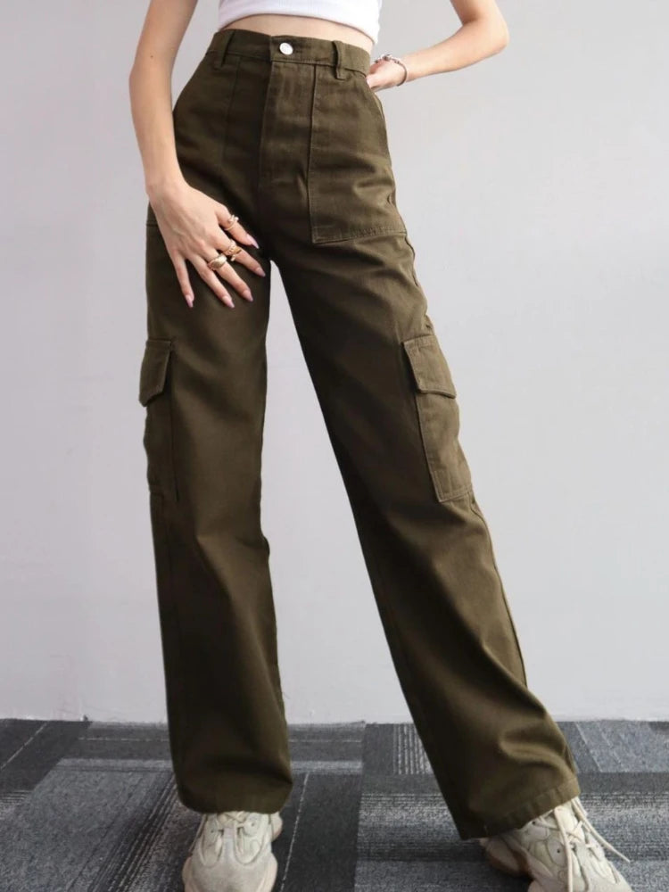 Cassies Kurations Women's Wide Leg Cargo Pants in Beige