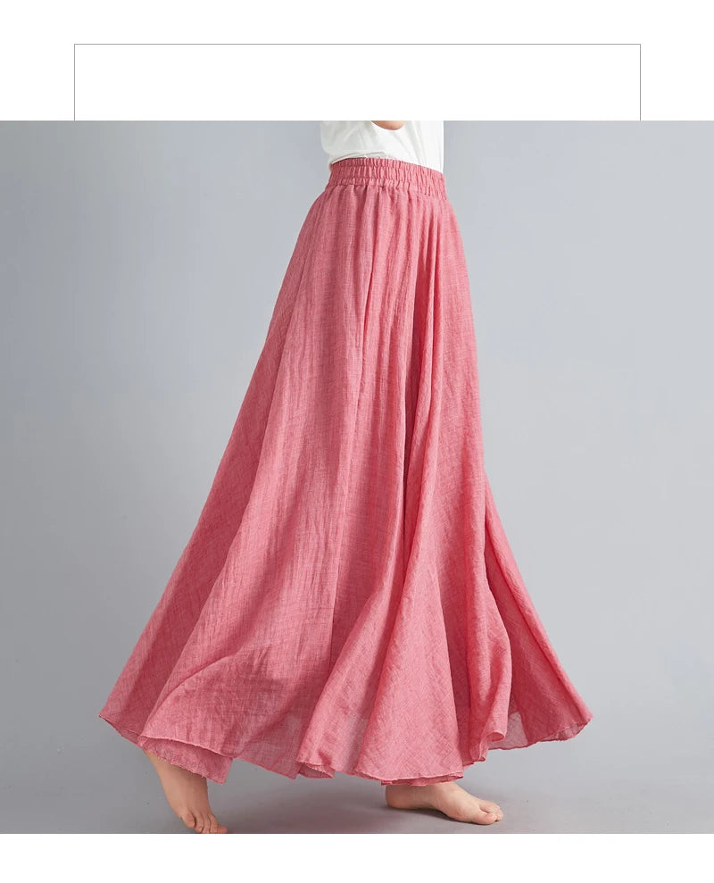 Cotton Linen Maxi Skirt in Brownish Pink