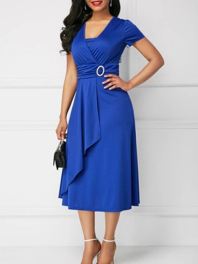 Cassies-Kurations Royal Blue V-Neck Midi Dress