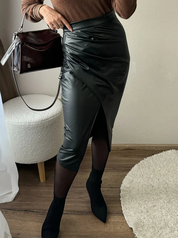 Cassies Kurations Faux Leather Midi Skirt