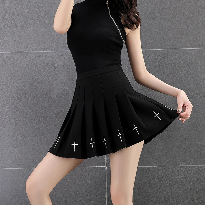 Black High Waist Pleated Mini Skirt
