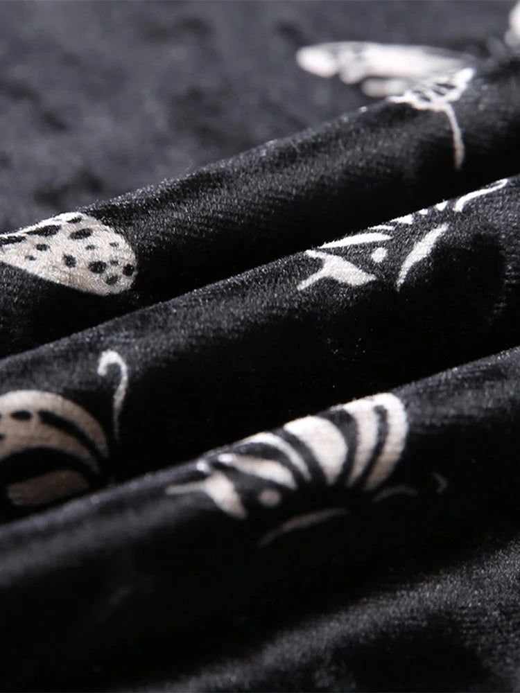Gothic Butterfly Print Mini Dress in Black Velvet