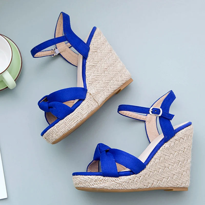 Cassies Kurations Velvet Wedge Sandals with Knotted Vamp