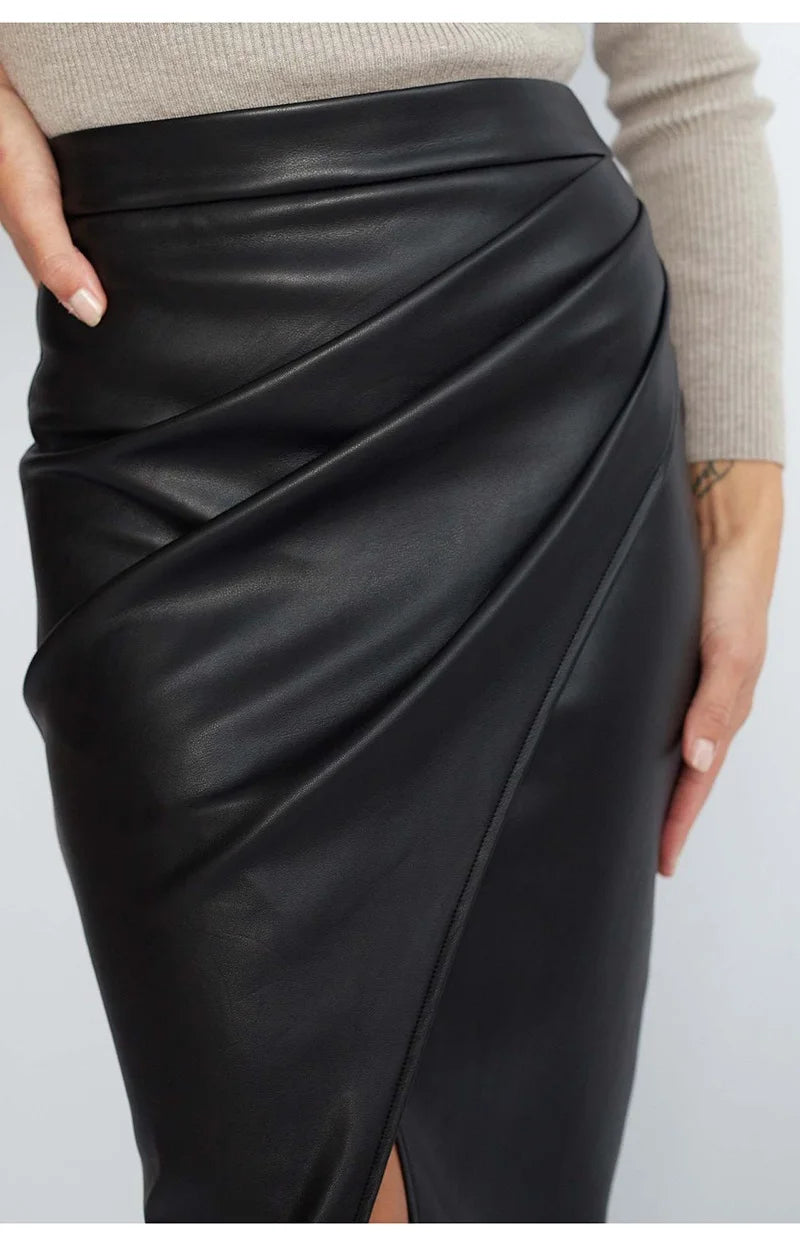 Cassies Kurations Faux Leather Midi Skirt
