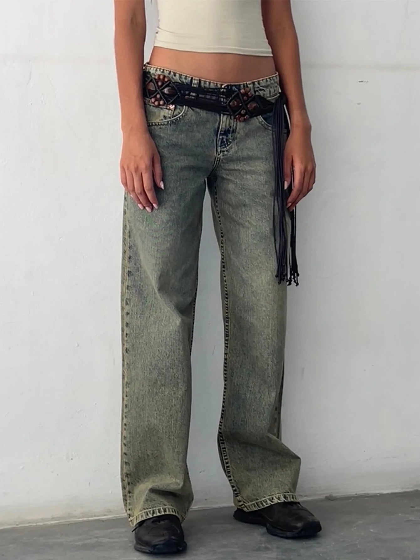 Y2K High Waist Baggy Jeans in Light Wash Denim