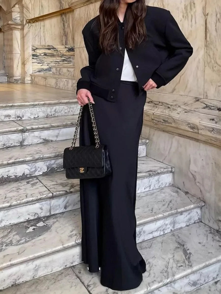 Tossy Satin High Waist Maxi Skirt in Purplish Grey