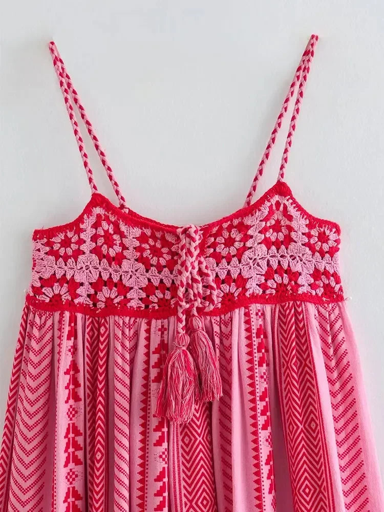 TRAFSHE Bohemian Floral Knit Midi Dress in Deep Rose