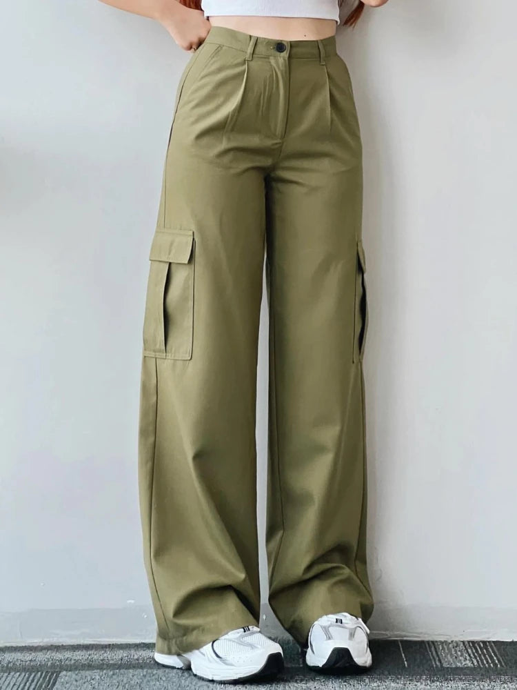 Cassies Kurations Women's Wide Leg Cargo Pants in Beige