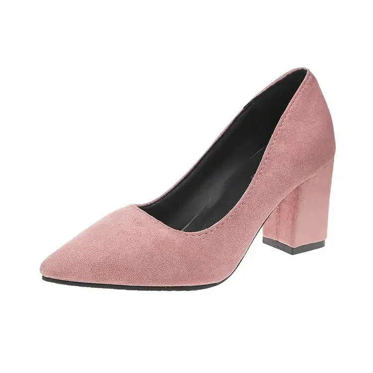Cassies Kurations Women's Pointed Toe Thick Heel Pumps