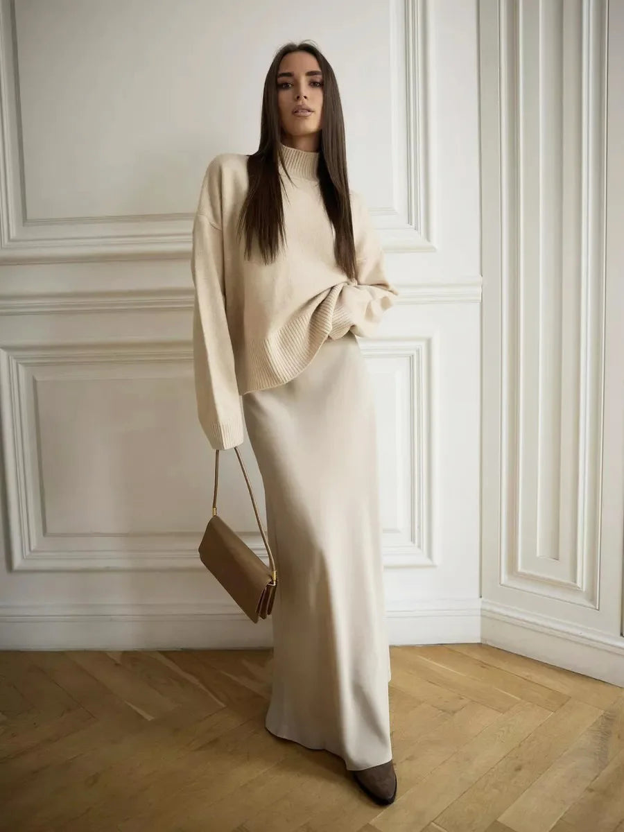 Tossy Satin High Waist Maxi Skirt in Purplish Grey