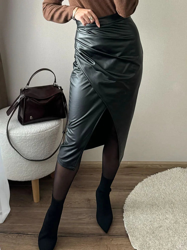 Cassies Kurations Faux Leather Midi Skirt